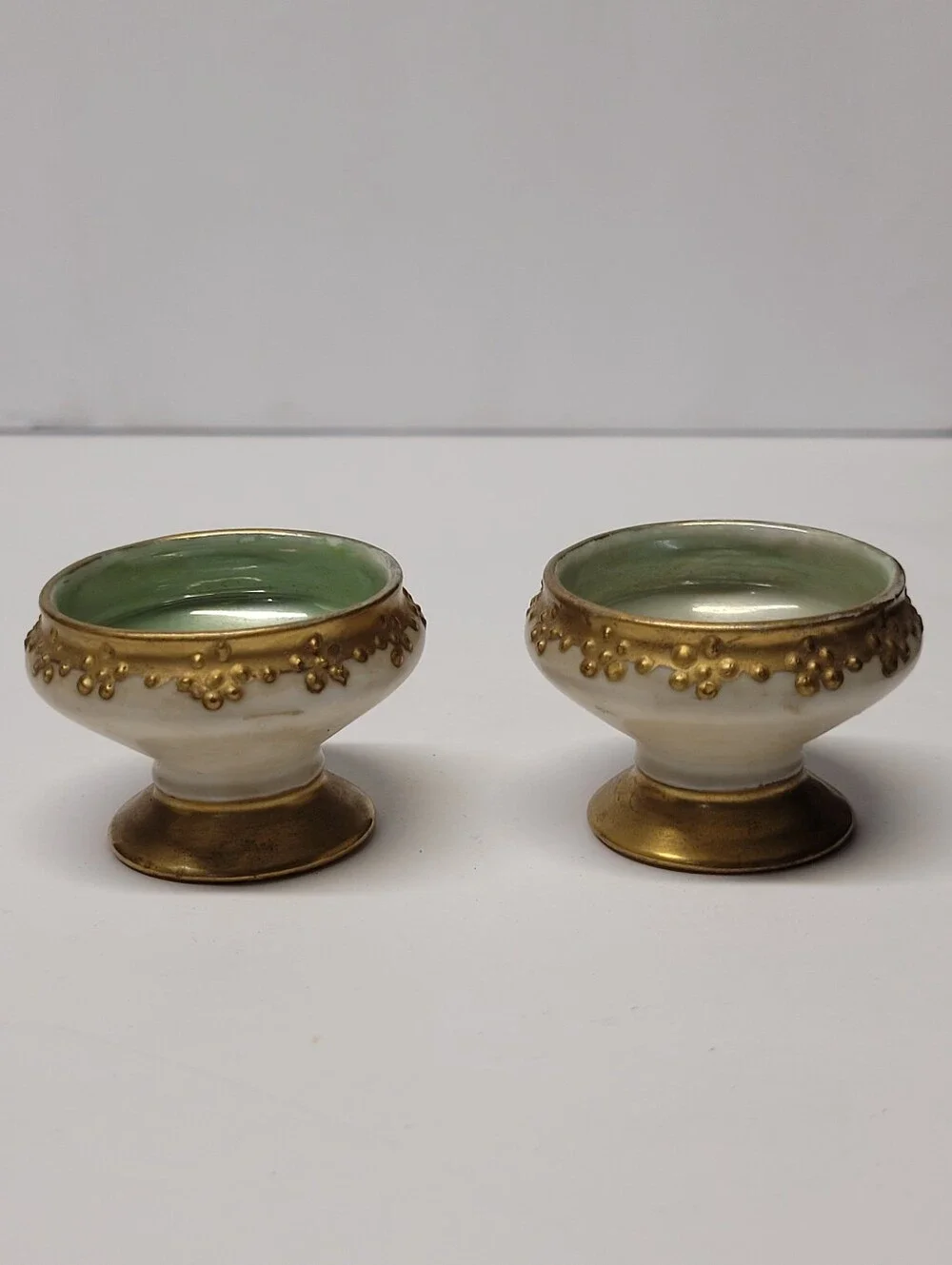 PH Leonard Ceramic Salt Cellar Pair in Green and Gold